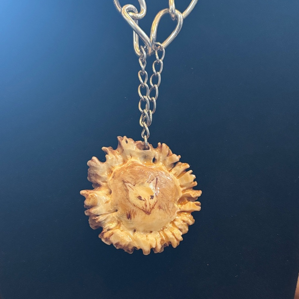 Vintage Gold Sunflower Wood Pendant Necklace